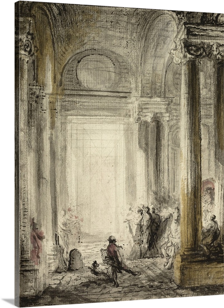 The Entrance of the Academy of Architecture at the Louvre, 1779, ink, wash and chalk on paper.