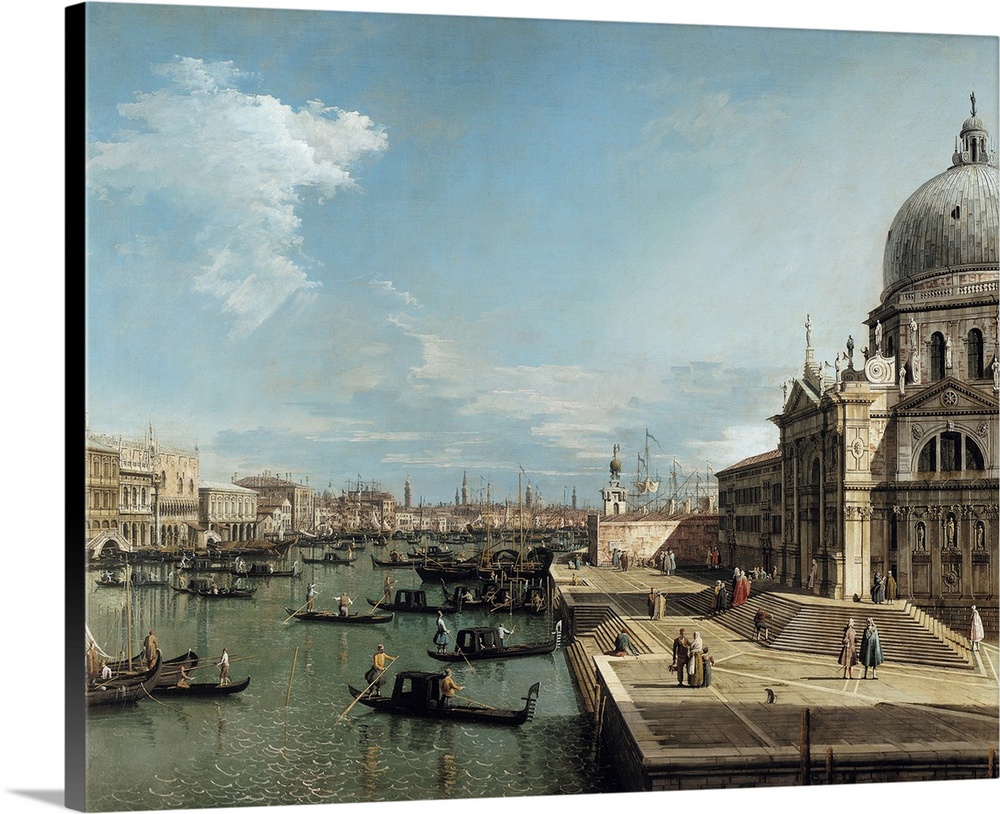 XIR156534 The Entrance to the Grand Canal and the church of Santa Maria della Salute, Venice (oil on canvas)  by Canaletto...