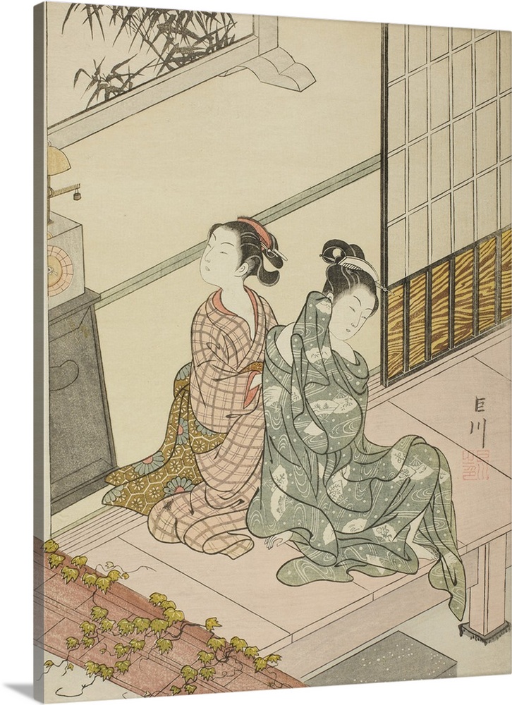 The Evening Bell of the Clock, Tokei no bansho, from the series Eight Views of the Parlor, Zashiki hakkei, c.1766, colour ...