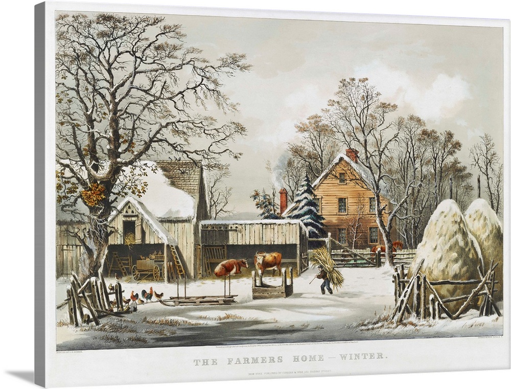 The Farmer's Home - Winter, 1863 (originally hand-coloured lithograph) by Currier, N. (1813-88) and Ives, J.M. (1824-95)