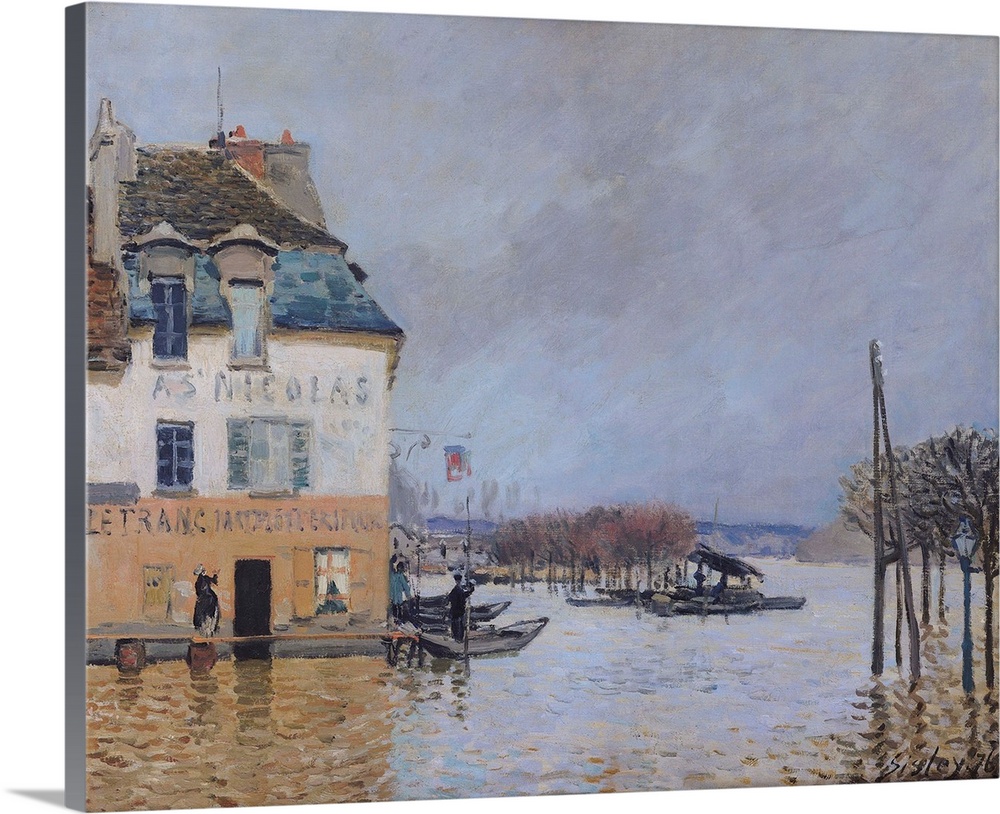 XOU111371 The Flood at Port-Marly, 1876 (oil on canvas)  by Sisley, Alfred (1839-99); 50x61.5 cm; Musee des Beaux-Arts, Ro...