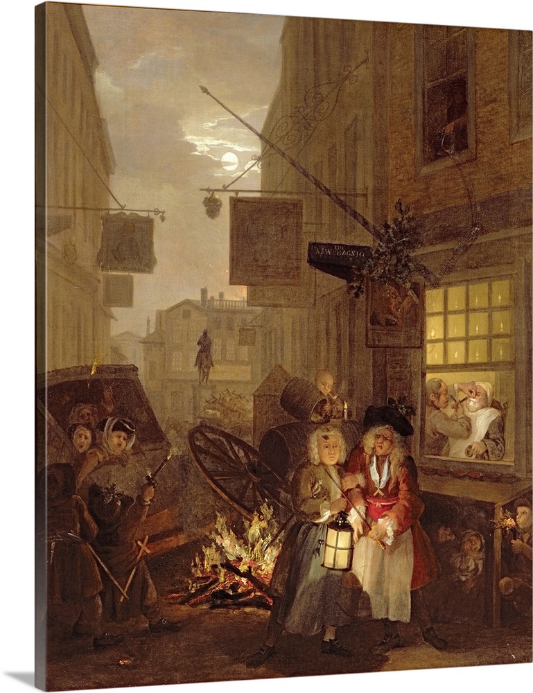 BAL72331 The Four Times of Day: Night, 1736  by Hogarth, William (1697-1764); oil on canvas; 76.3x63.8 cm; Bearsted Collec...