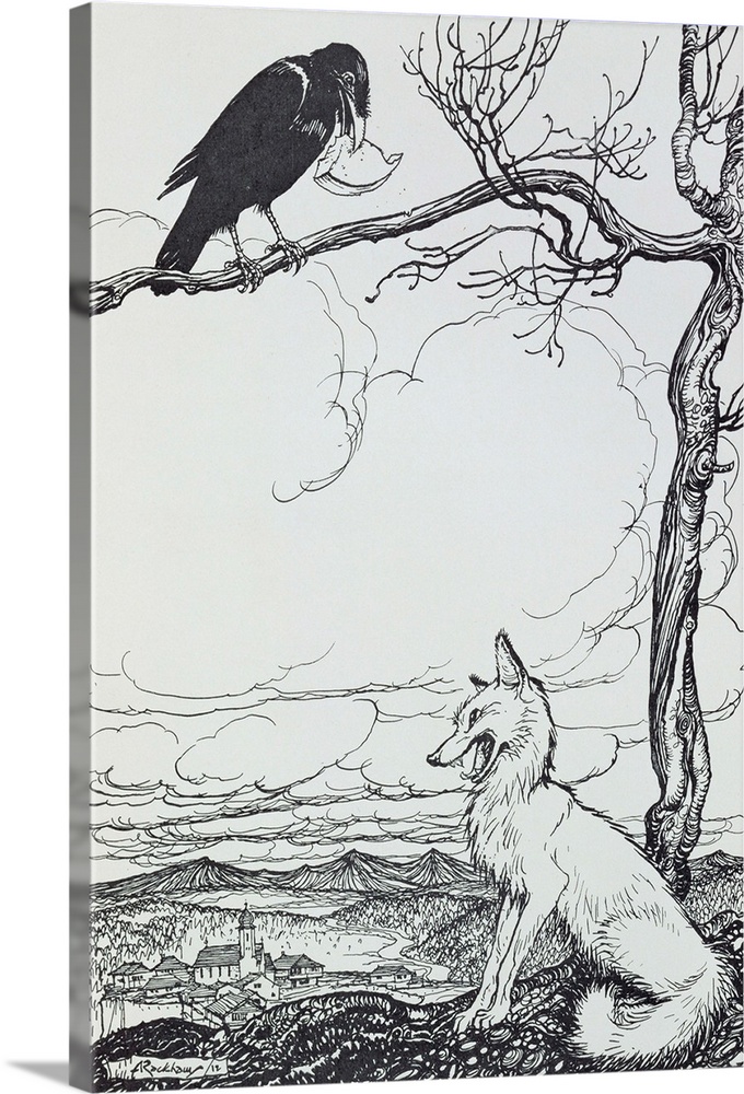 VCH175706 The Fox and the Crow, illustration from 'Aesop's Fables', published by Heinemann, 1912 (engraving) by Rackham, A...