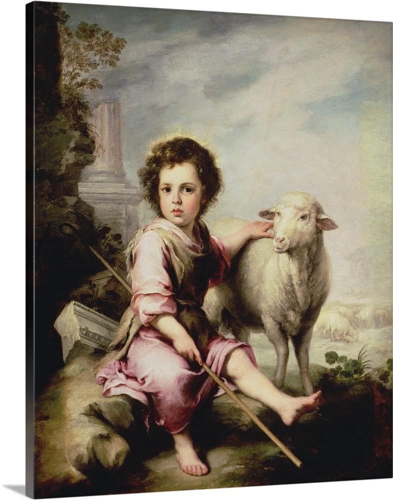 XIR38721 The Good Shepherd, c.1650 (oil on canvas)  by Murillo, Bartolome Esteban (1618-82); 123x101 cm; Prado, Madrid, Sp...