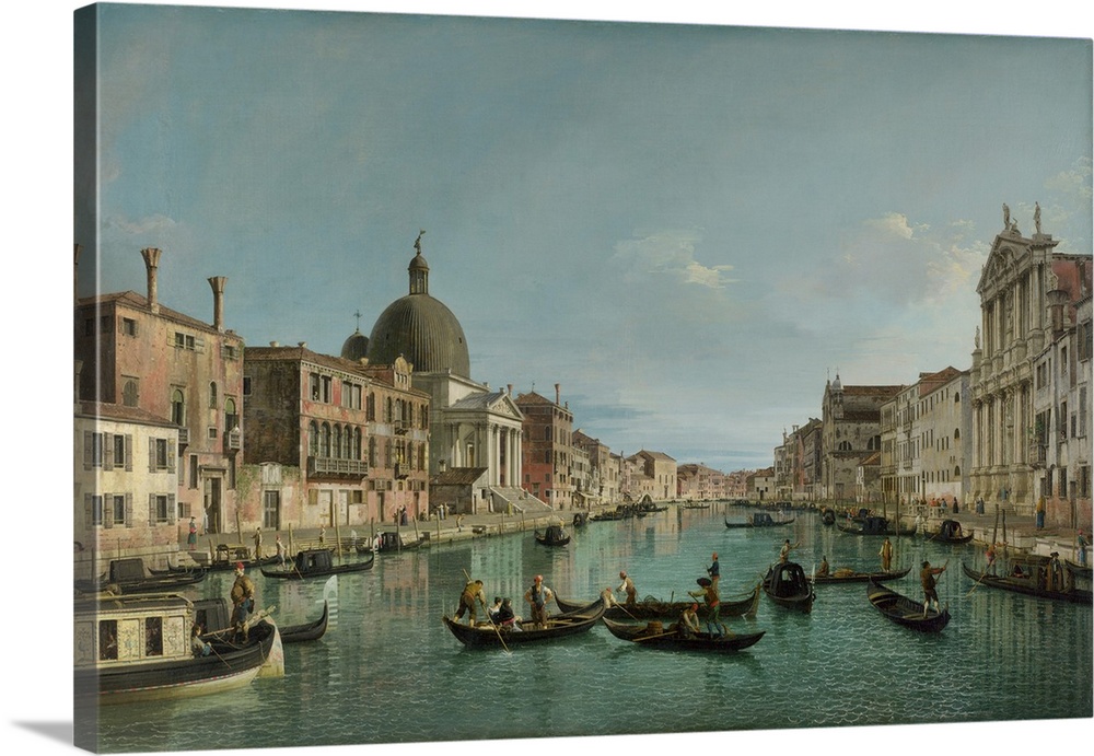 The Grand Canal in Venice with San Simeone Piccolo and the Scalzi church, c. 1738, oil on canvas.  By Giovanni Canaletto (...