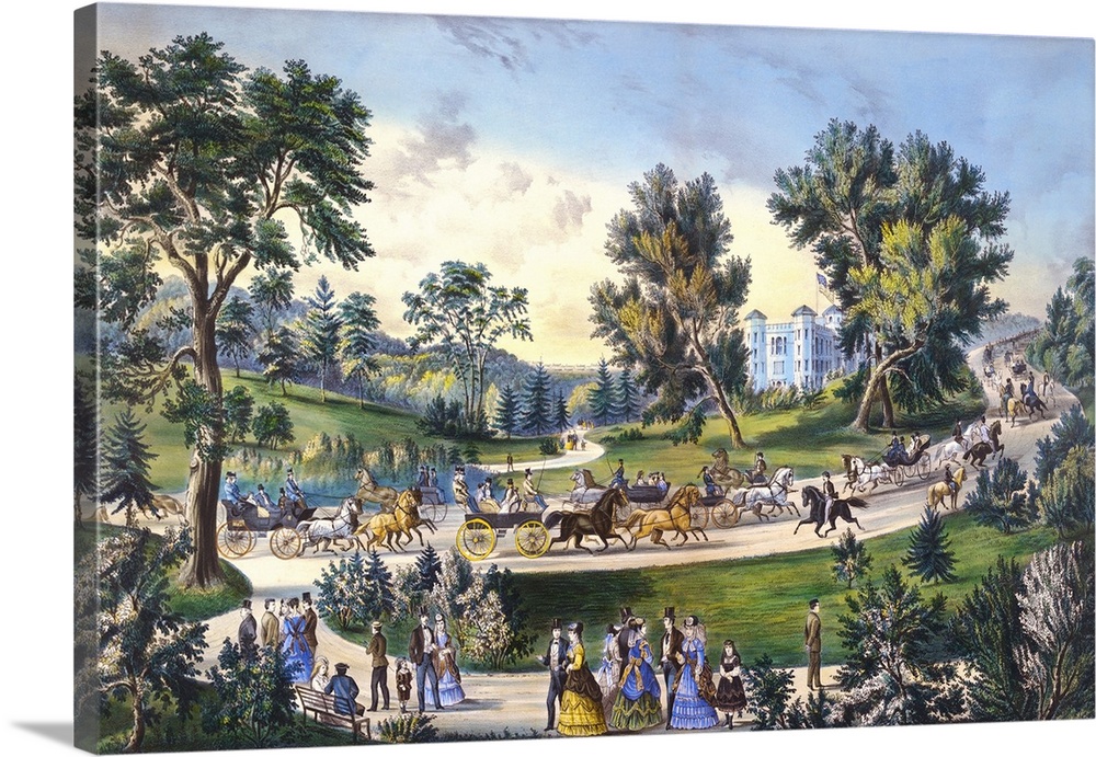 The Grand Drive, Central Park, New York, 1869 (originally colour lithograph)- by Currier, N. (1813-88) and Ives, J.M. (182...