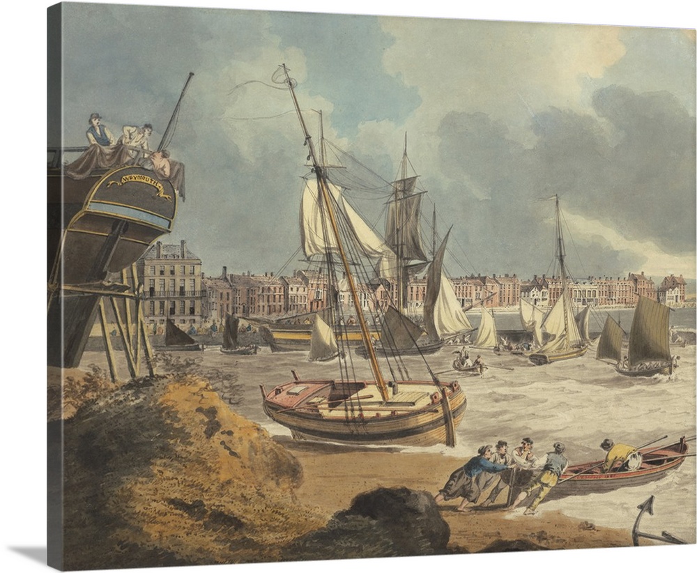 The Harbour at Weymouth, 1805, pen and ink and watercolor on paper.  By John Thomas Serres (1759-1825).