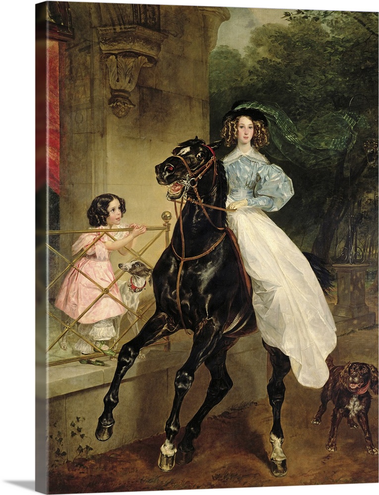 BAL56611 The Horsewoman, Portrait of Giovanina and Amacilia Paccini, wards of Countess Samoilova, 1832 (oil on canvas)  by...