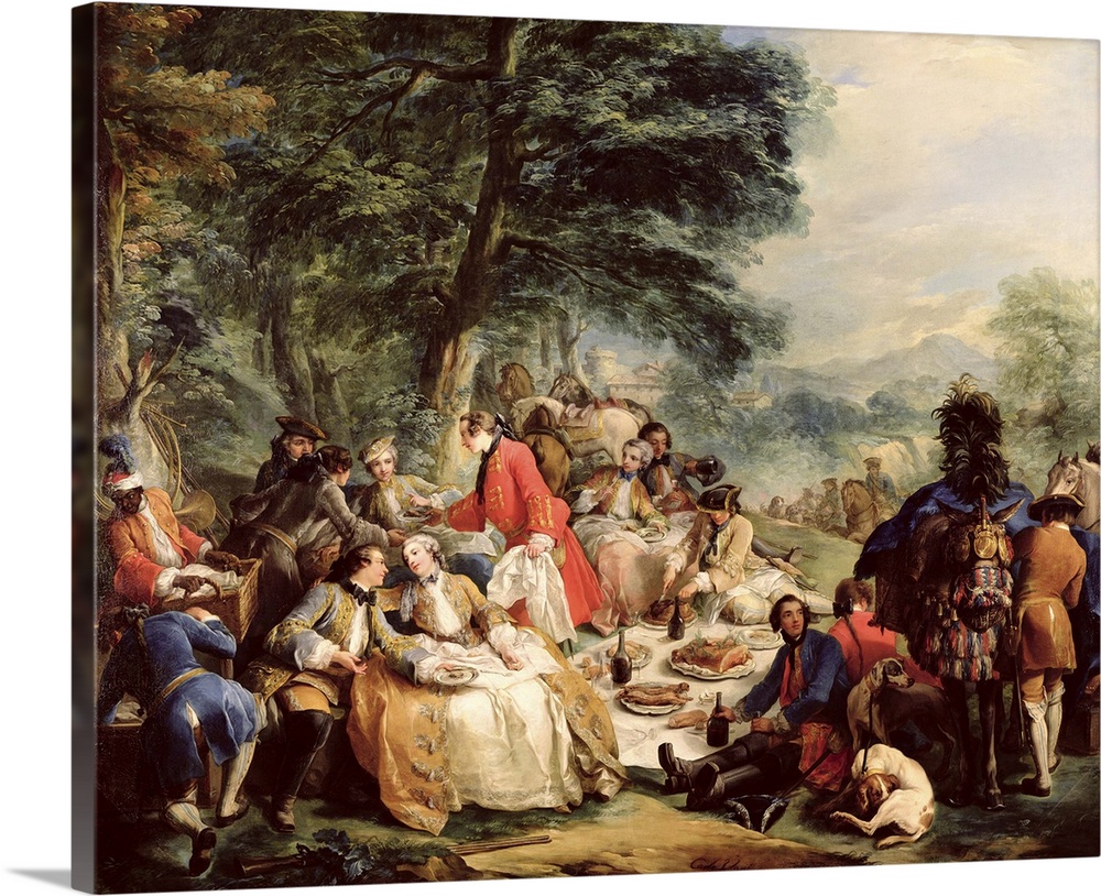 XIR50534 The Hunt Lunch, 1737 (oil on canvas)  by Loo, Carle van (1705-65); 220x250 cm; Louvre, Paris, France; (add. info....