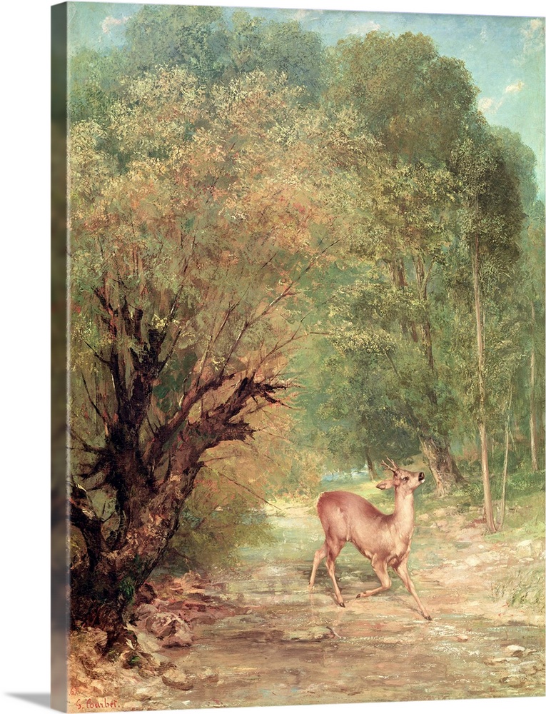 XIR73963 The Hunted Roe-Deer on the alert, Spring, 1867  by Courbet, Gustave (1819-77); oil on canvas; 111x85 cm; Musee d'...