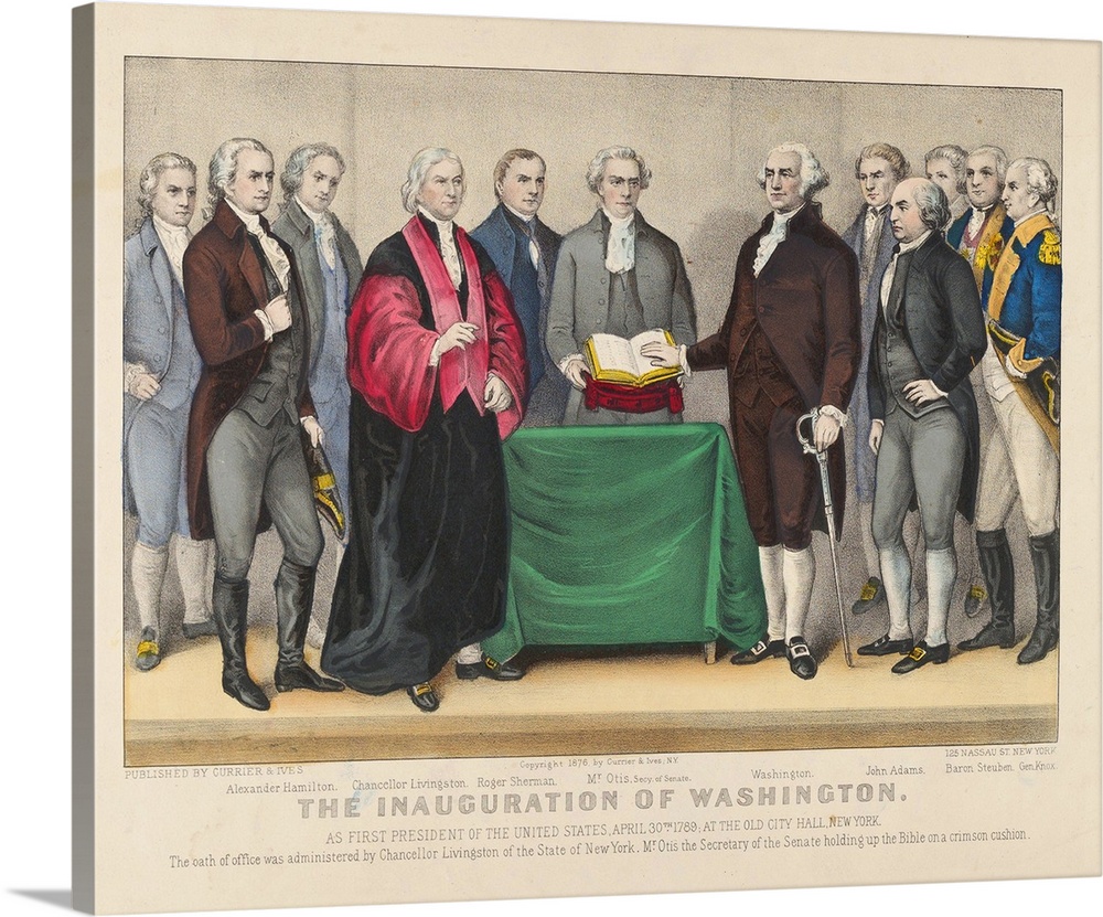 The Inauguration of Washington as First President of the United States on April 30th 1789 At the Old City Hall, New York, ...