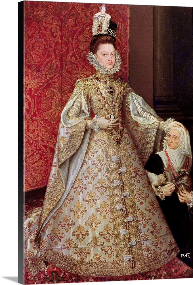 XIR228540 The Infanta Isabel Clara Eugenia (1566-1633) with the Dwarf, Magdalena Ruiz, c.1580 (oil on canvas)  by Sanchez ...