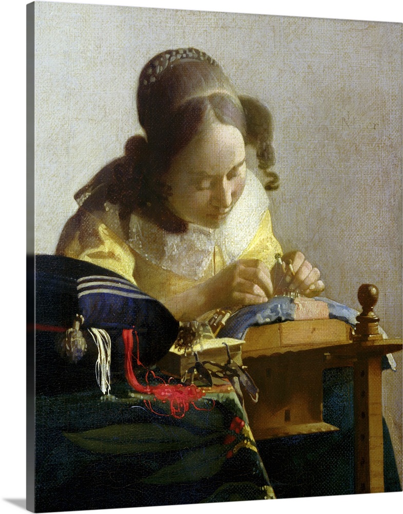 BAL2544 The Lacemaker, 1669-70 (oil on canvas)  by Vermeer, Jan (1632-75); oil on canvas laid on panel; 23.9x20.5 cm; Louv...