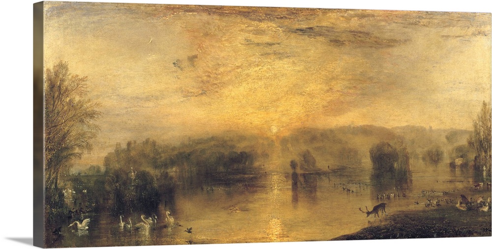 BAL75938 The Lake, Petworth: Sunset, a Stag Drinking, c.1829  by Turner, Joseph Mallord William (1775-1851); oil on canvas...