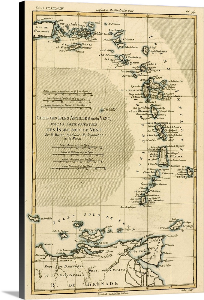 Map of the West Indies, circa.1760. From .Atlas de Toutes Les Parties Connues du Globe Terrestre . by Cartographer Rigober...