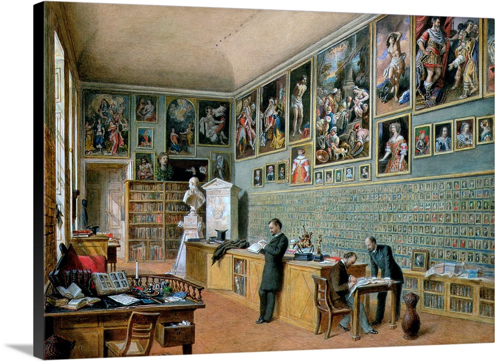 XAM72523 The Library, in use as an office of the Ambraser Gallery in the Lower Belvedere, 1879 (w/c)  by Goebel, Carl (182...