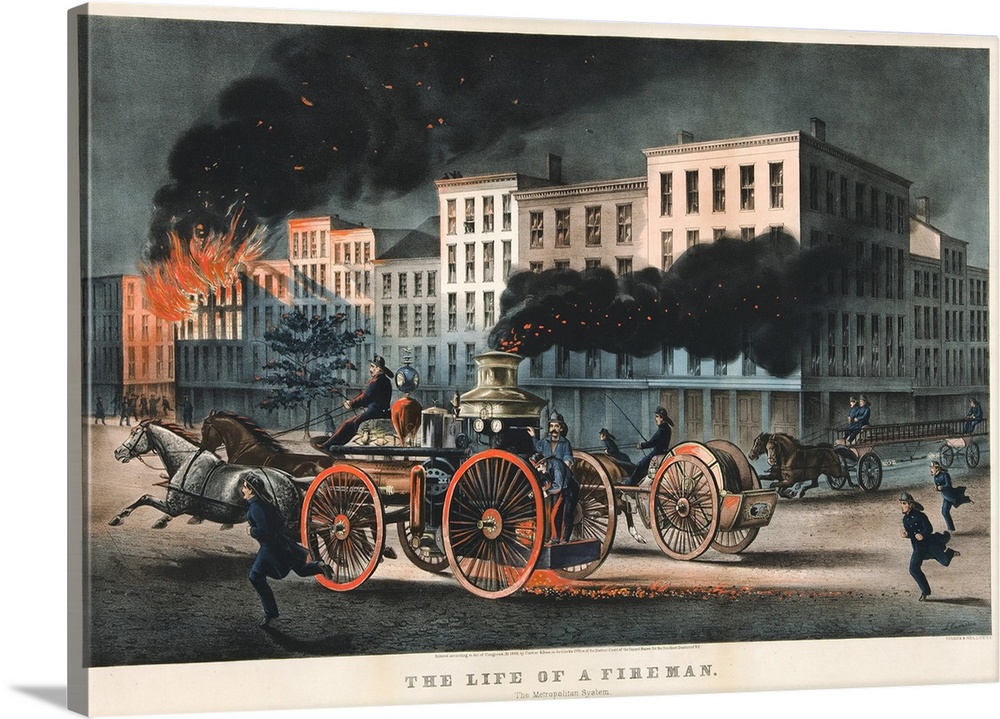 The Life of a Fireman, The Metropolitan System, 1866 (originally colour lithograph)- by Currier, N. (1813-88) and Ives, J....