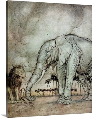 The Lion, Jupiter and the Elephant, illustration from Aesop's Fables