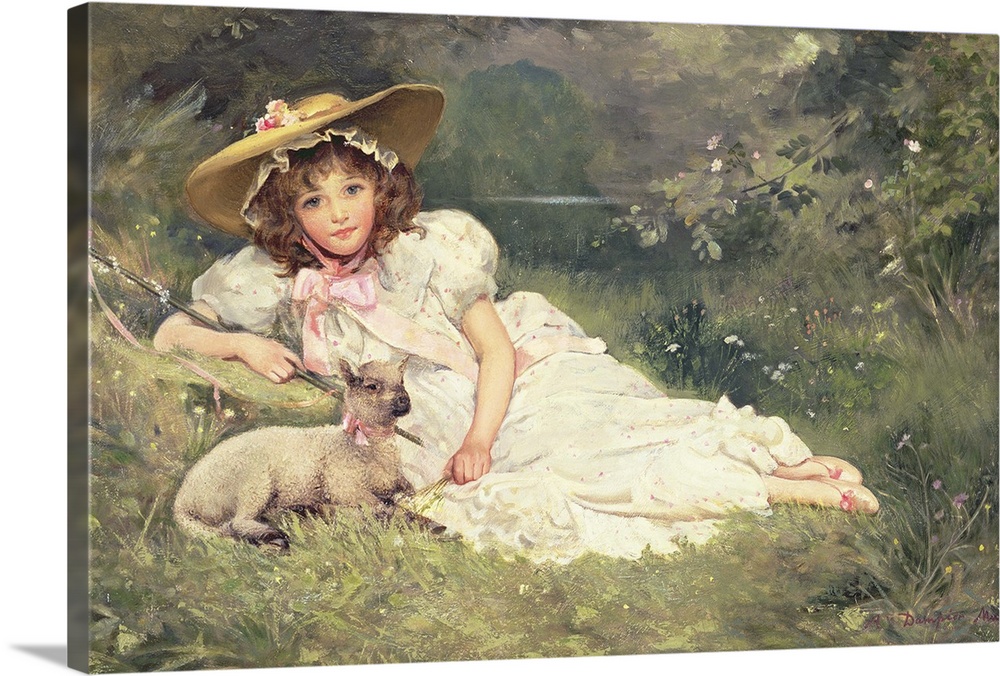BAL82750 The Little Shepherdess  by May, Arthur Dampier (fl.1872-1914); oil on canvas; 40.6x61 cm; Private Collection; Eng...
