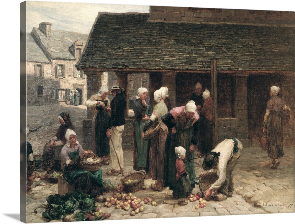 BAL4994 The Market Place of Ploudalmezeau, Brittany, 1877 (oil on canvas)  by Lhermitte, Leon Augustin (1844-1925); Victoria