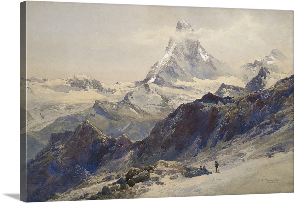 The Matterhorn seen from near the Rothorn Hut, watercolor on paper.  By Edward Theodore Compton (1849-1921).