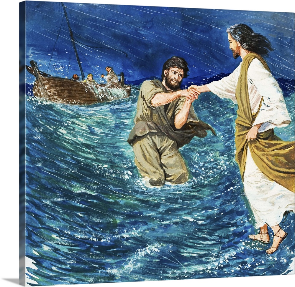 The Miracles of Jesus: Walking on the Water.  Original artwork for illustration on p9 of Treasure issue no 167.  Lent for ...