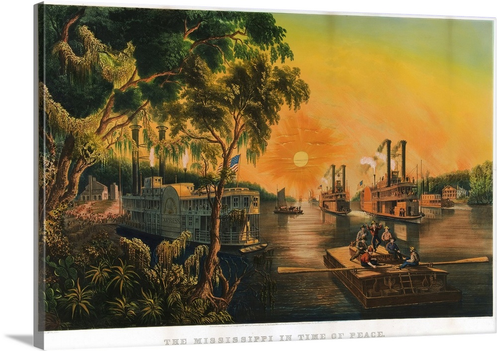 The Mississippi in Time of Peace, 1865 (originally colour lithograph) by Currier, N. (1813-88) and Ives, J.M. (1824-95)