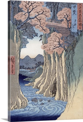 The monkey bridge in the Kai province, from the series Rokuju-yoshu Meisho zue