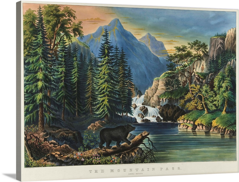 The Mountain Pass: Sierra Nevada, 1867 (originally colour lithograph) by Currier, N. (1813-88) and Ives, J.M. (1824-95)
