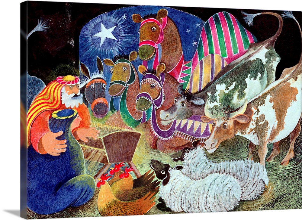 Contemporary painting of the Nativity scene, celebrating the birth of Christ.