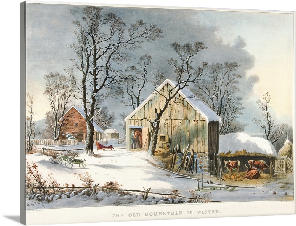 The Old Homestead in Winter, 1864 (originally colour lithograph) by Currier, N. (1813-88) and Ives, J.M. (1824-95)