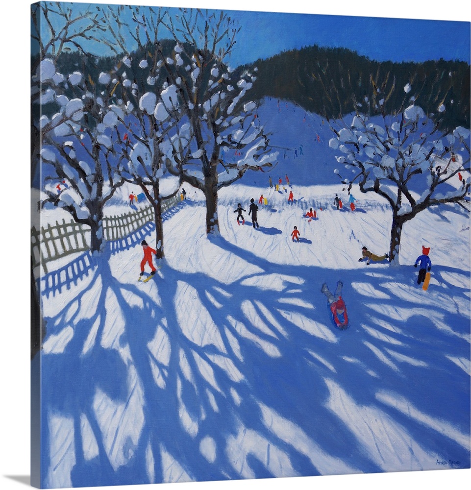 The Orchard in Winter, Morzine, oil on canvas.  By Andrew Macara.