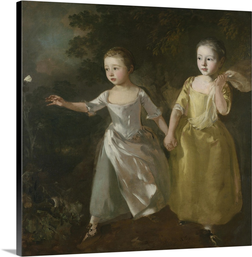 The Painter's Daughters chasing a Butterfly, c. 1756, originally oil on canvas.  By Thomas Gainsborough (1727-88).