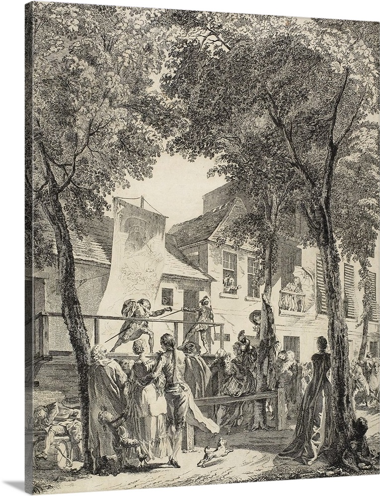 The Parade on the Boulevard, 1760, etching, with additions in pen and black ink on cream laid paper, laid down on cream la...