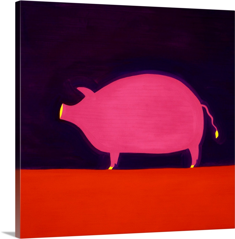 Contemporary painting of a pink pig.