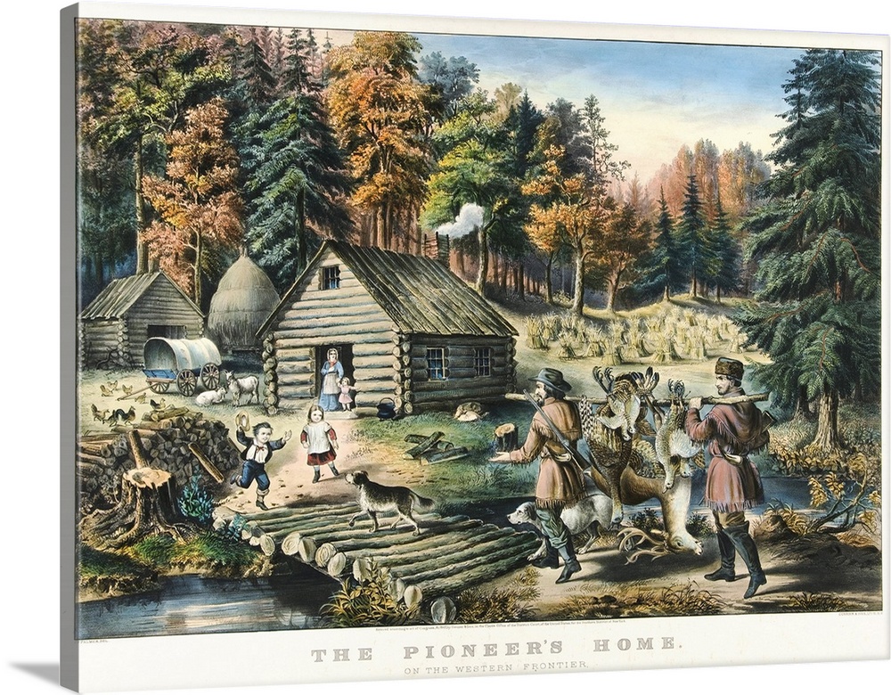 The Pioneer's Home on the Western Frontier, 1867 (collour lithograph) by Currier, N. (1813-88) and Ives, J.M. (1824-95)
