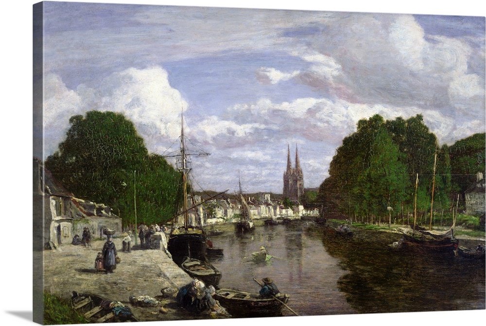 XMP26272 The Port at Quimper, 1857 (oil on canvas)  by Boudin, Eugene Louis (1824-98); 40x61 cm; Musee des Beaux-Arts, Qui...