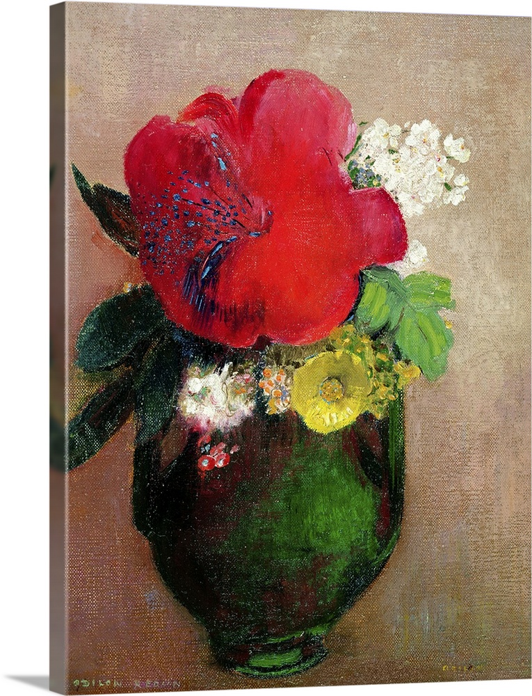XIR38241 The Red Poppy (oil on canvas)  by Redon, Odilon (1840-1916); 27x19 cm; Musee d'Orsay, Paris, France; Giraudon; Fr...