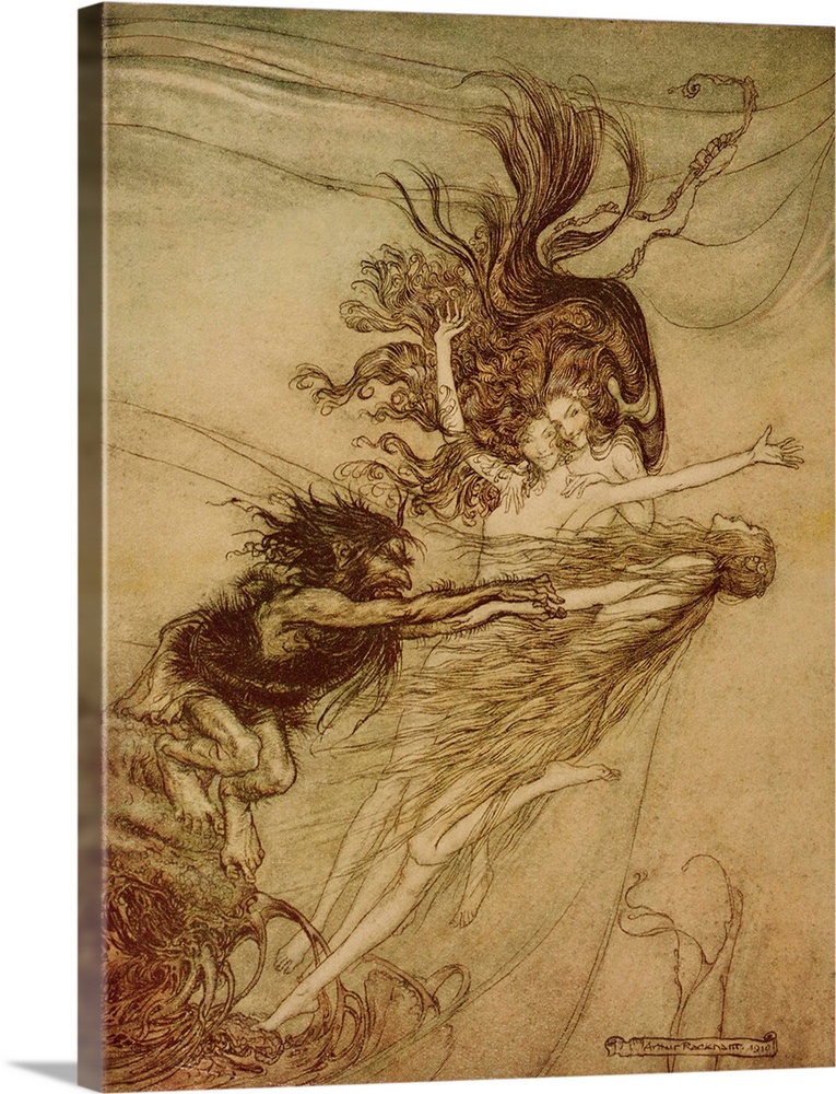 BAL4210 The Rhinemaidens teasing Alberich from 'The Rhinegold and The Valkyrie' by Richard Wagner, 1910; by Rackham, Arthu...