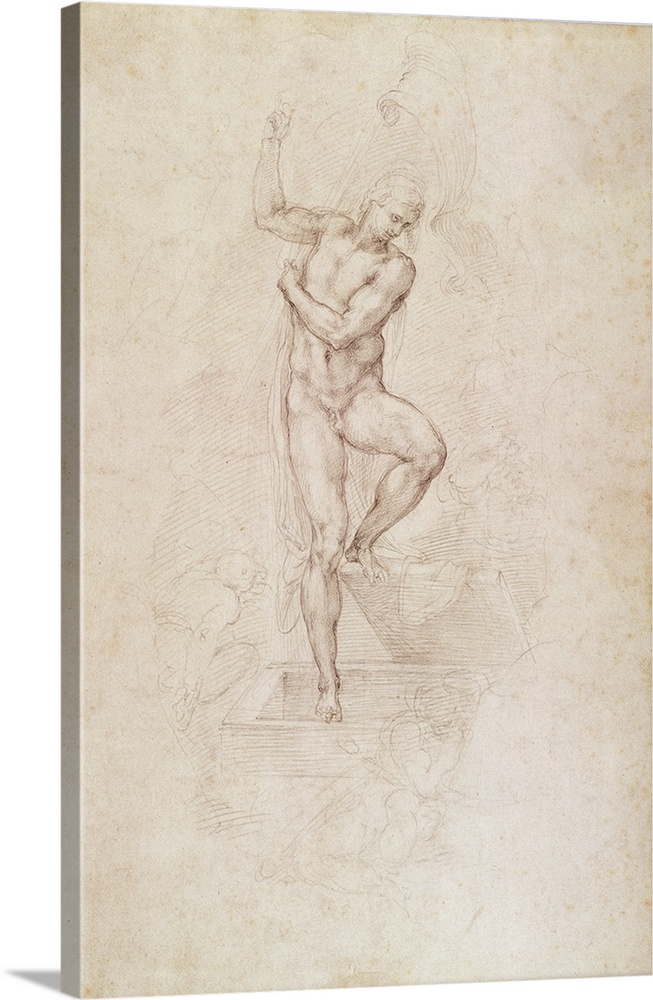 BAL72217 W.53r The Risen Christ, study for the fresco of The Last Judgement in the Sistine Chapel, Vatican (pencil)  by Bu...