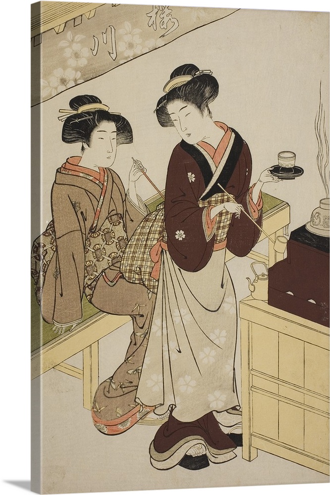 The Sakuragawa Teahouse, c.1777, colour woodblock print.