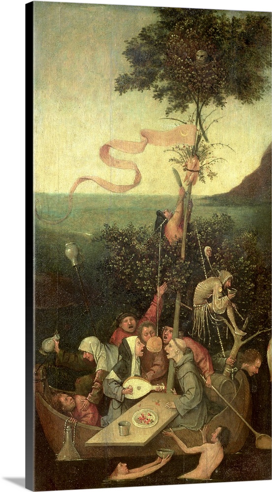 XIR29110 The Ship of Fools, c.1500 (oil on panel); by Bosch, Hieronymus (c.1450-1516); 58x32 cm; Louvre, Paris, France; La...