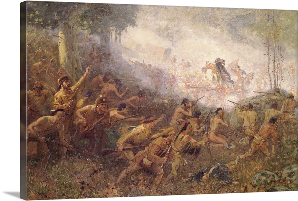 XTD75445 The Shooting of General Braddock at Fort Duquesne, Pittsburgh, 1755 (oil on canvas)  by Deming, Edwin Willard (18...
