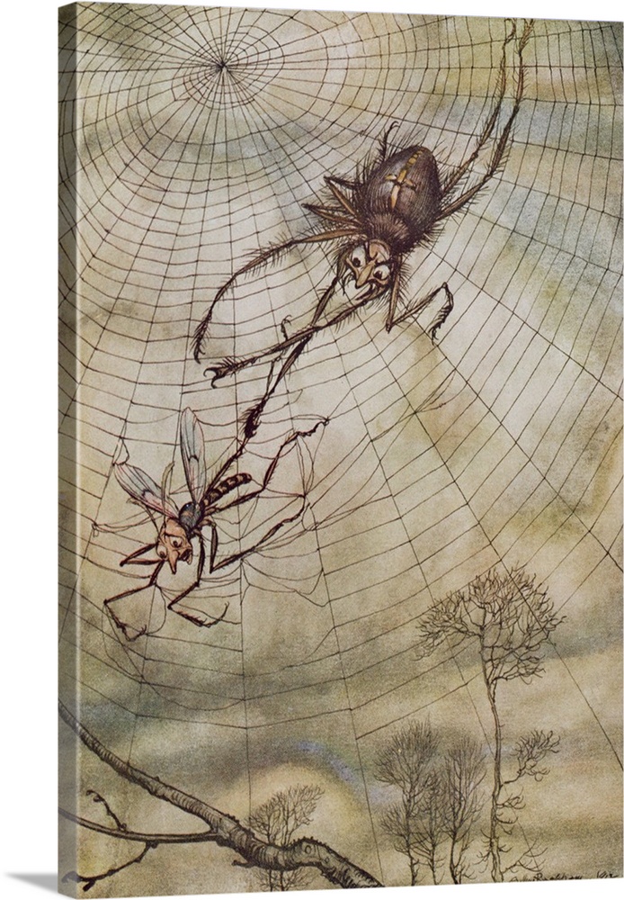 VCH175726 The Spider and the Fly, illustration from 'Aesop's Fables', published by Heinemann, 1912 (colour litho) by Rackh...