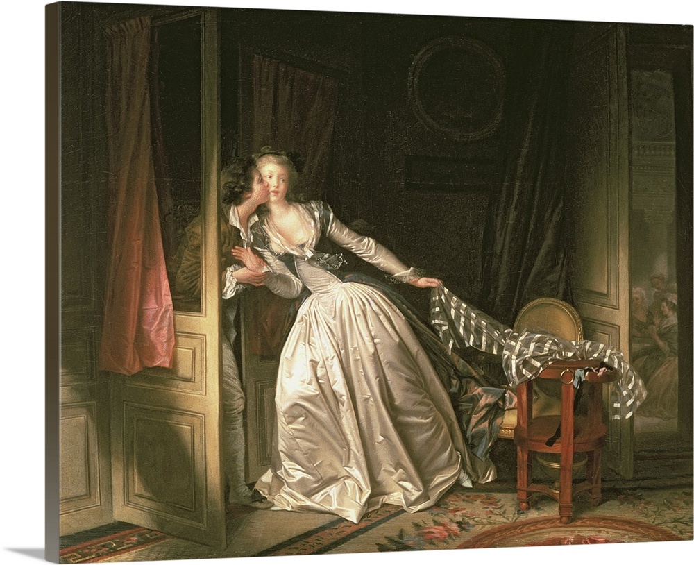 BAL37519 The Stolen Kiss, c.1788  by Fragonard, Jean-Honore (1732-1806); oil on canvas; 45x55 cm; Hermitage, St. Petersbur...