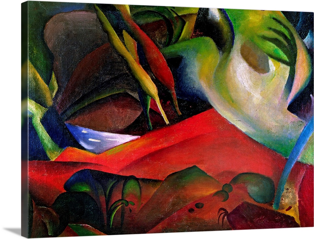 Abstract landscape painting part of the German Expressionist movement and group of painter known as the Der Blaue Reiter.