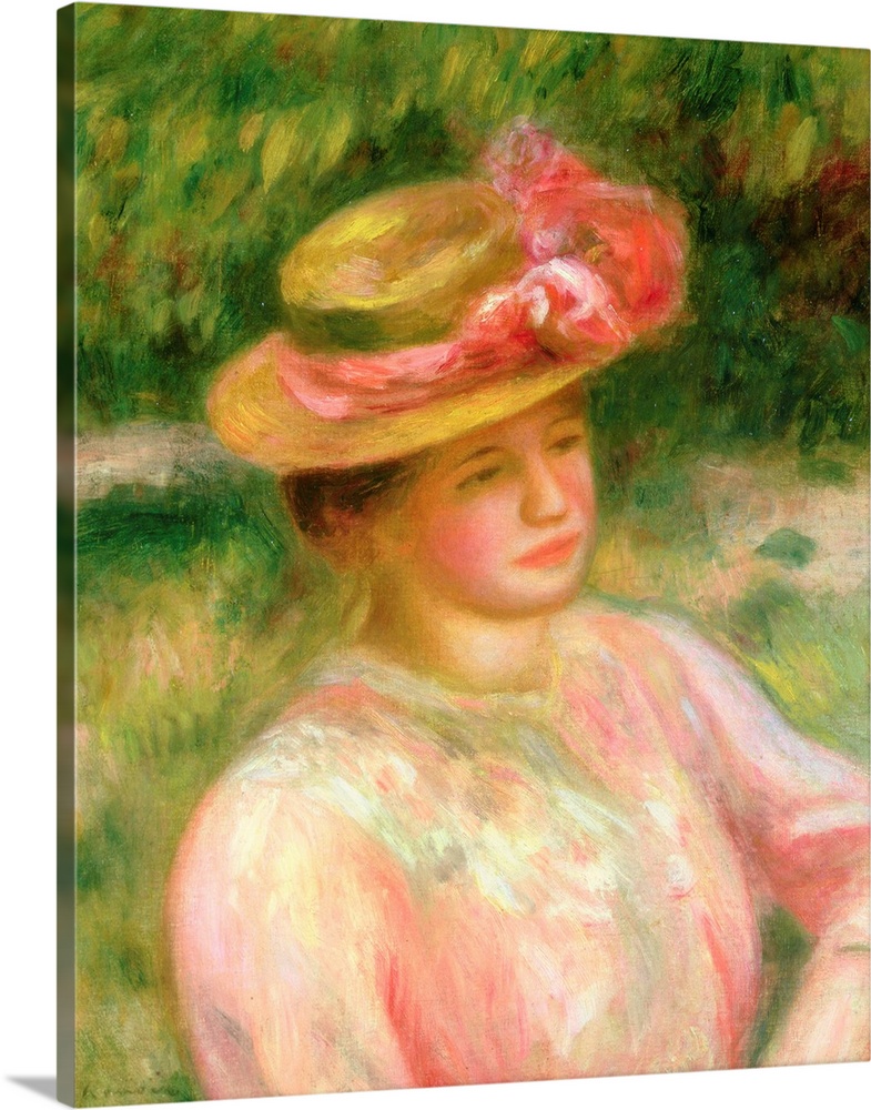 BAL76830 The Straw Hat, 1895; by Renoir, Pierre Auguste (1841-1919); oil on canvas; 55x46 cm; Galerie Daniel Malingue, Par...