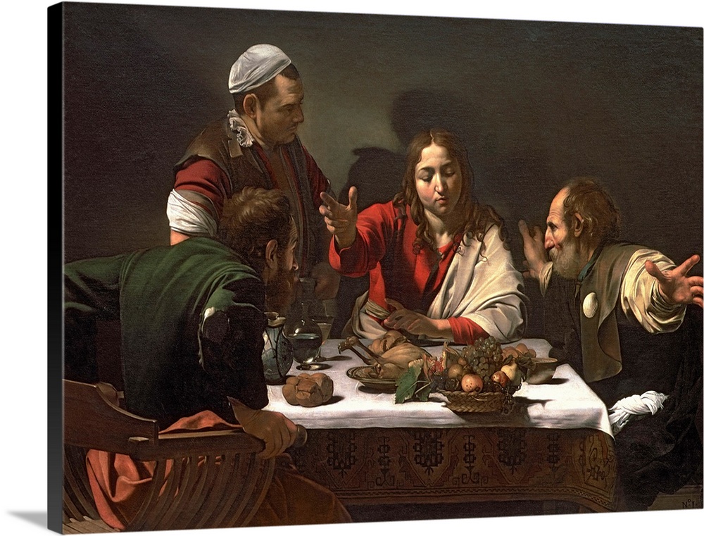BAL928 The Supper at Emmaus, 1601 (oil and tempera on canvas)  by Caravaggio, Michelangelo Merisi da (1571-1610); 141x196....