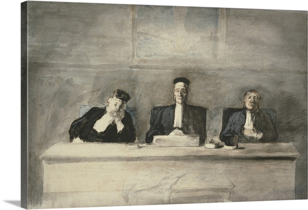 The Three Judges, 1858-60, watercolor and brush and black gouache, with charcoal, heightened with gray gouache, over touch...