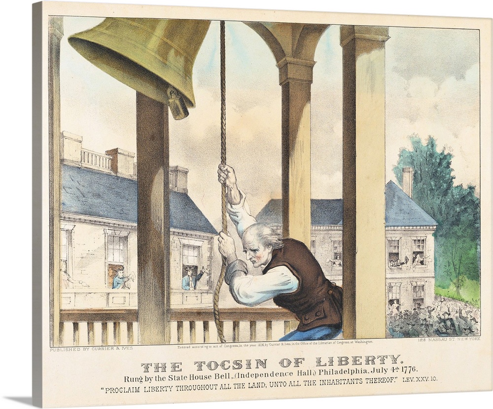 The Tocsin of Liberty Rung by the State House Bell, Philadelphia on July 4th 1776, 1876 (originally hand-coloured lithogra...